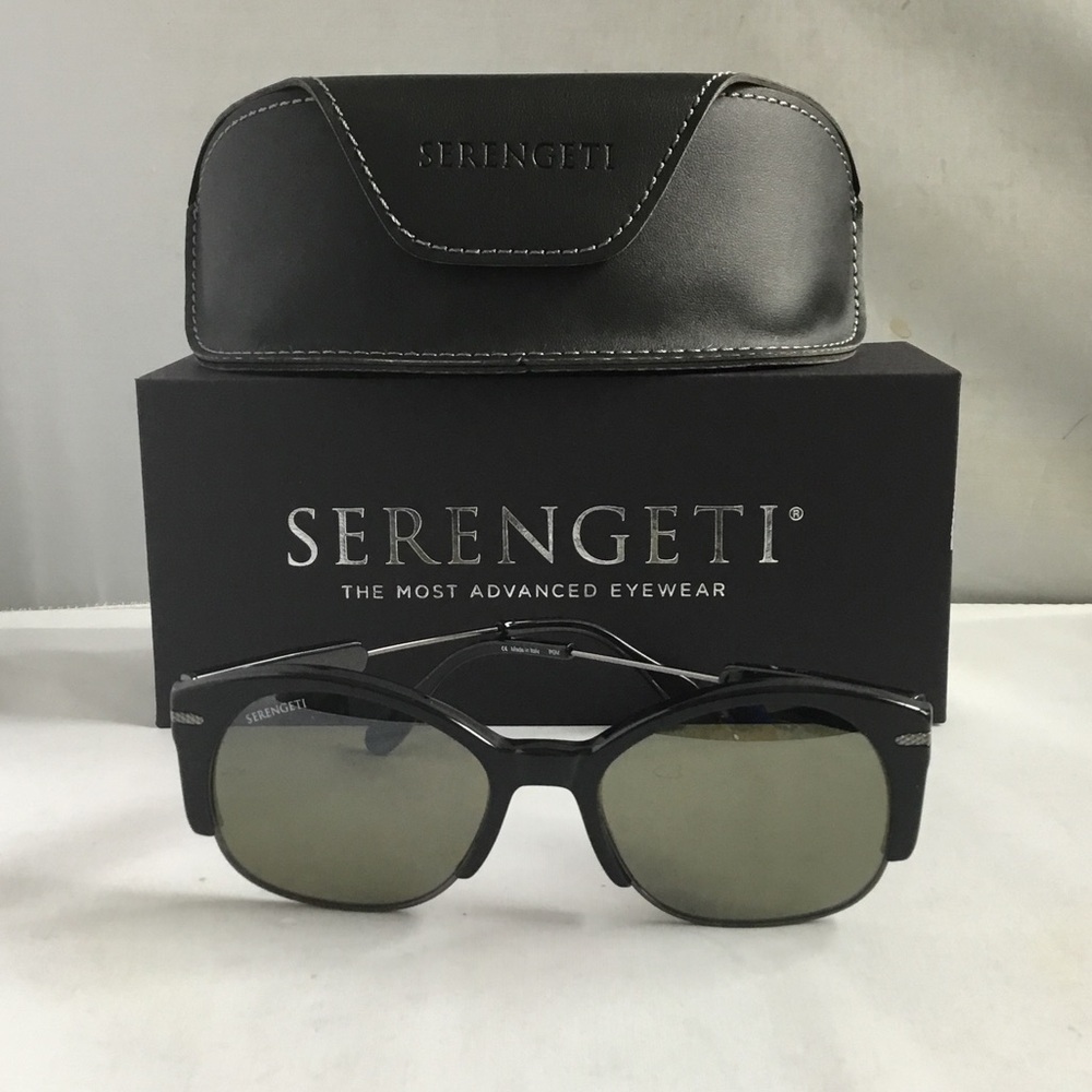 Serengeti Vinita Polarized Men's Black Sunglasses with Green-Tinted Lenses